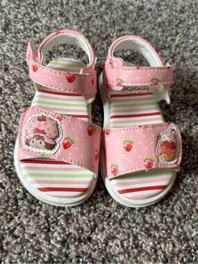 Pink Strawberry Print Kids Sandals with Hook-and-Loop Straps